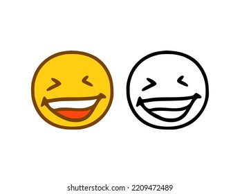 Laughing emoticon in doodle style isolated on white background