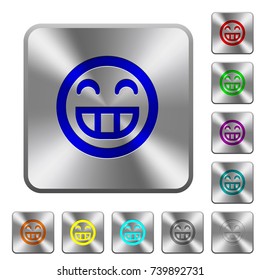 Laughing emoticon engraved icons on rounded square glossy steel buttons