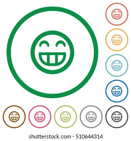 Laughing emoticon flat color icons in round outlines