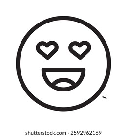 Laughing emoticon with heart-shaped eyes and a joyful expression. Ideal for love, happiness, romance, and excitement in digital communication.