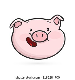 Laughing emoticon icon. Emoji pig. Vector illustration