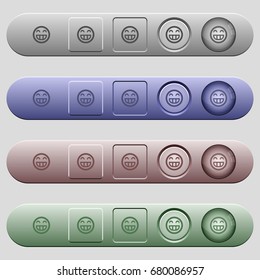 Laughing emoticon icons on rounded horizontal menu bars in different colors and button styles