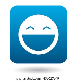 Laughing emoticon with open mouth and smiling eyes icon in simple style on a white background