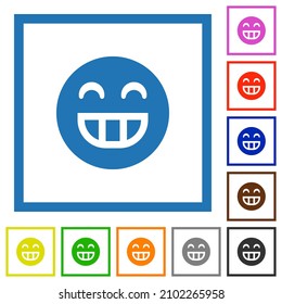 Laughing emoticon solid flat color icons in square frames on white background