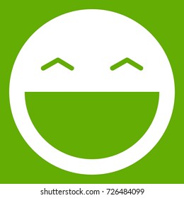 Laughing emoticon white isolated on green background. Vector illustration