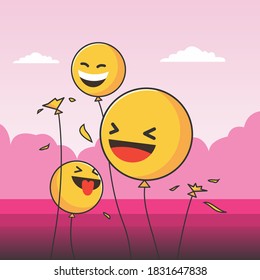 laughing emoticons in the form of balloons, some of them exploding