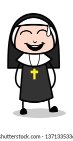 Laughing Expression - Cartoon Nun Lady Vector Illustration﻿