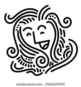 Laughing face doodle. Simple illustration. Hand drawn doodle for sticker, postcard, wallpaper, mural, fabric, prints, wall decor, clothing, etc