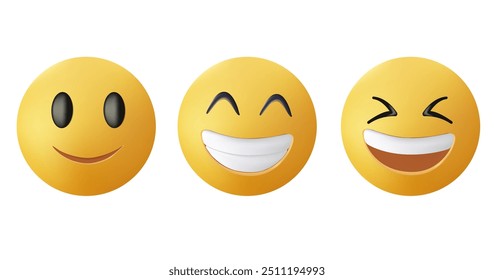 Ícone de emoji de rosto risonho em design de estilo 3D. Rir, ROFL, conceito de emoticon facial LOL. Sorrisos definidos no estilo moderno de mensageiro