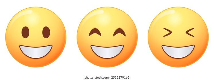 Laughing face emoji icon in cartoon style design. Laugh, ROFL, LOL facial emoticon concept. Smiles set in modern messanger style