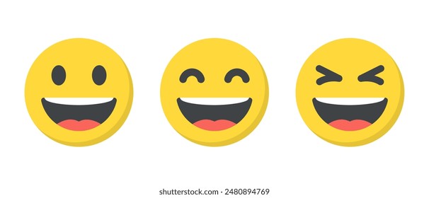 Laughing face emoji icon in flat design. Laugh, LOL facial emoticon concept