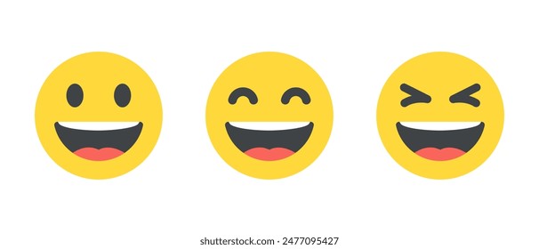 Laughing face emoji icon set in flat design. LOL face emoticon concept