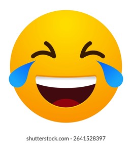 Laughing face emoji with tears of joy, expressing extreme happiness or funny reaction. Vector illustration