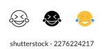 The laughing face emoji, which is yellow in color, shows a face with closed eyes and a wide open mouth with teeth showing. Vector set of icons in line, black and colorful styles isolated.