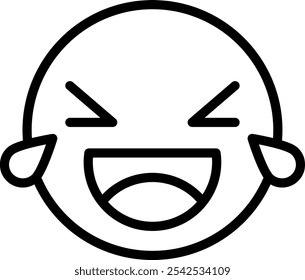 Laughing face line art illustration with closed eyes and open mouth.