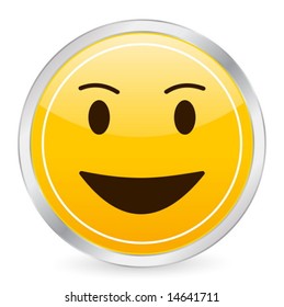 Laughing face yellow circle icon. Vector illustration