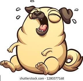 Laughing fat cartoon pug sitting down. Vector clip art illustration with simple gradients. All in a single layer.
