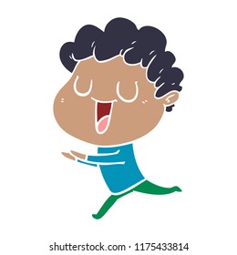 laughing flat color style cartoon man running