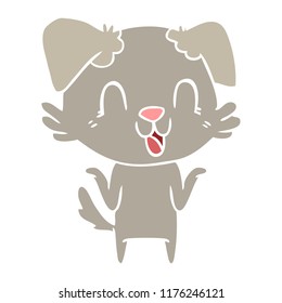 laughing flat color style cartoon dog shrugging shoulders