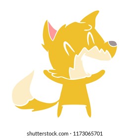 laughing fox flat color style cartoon