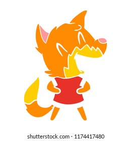 laughing fox flat color style cartoon