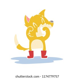 laughing fox in a puddle