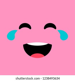 Laughing funny emotion emoji face. Smile face on pink background. Simple emoticons pictograms. Vector illustration EPS 10.