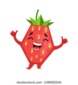 Laughing funny strawberry. Cute cartoon emoji character vector Illustration