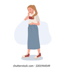 Laughing at funny things concept. woman smiling and laughing with open mouth. vector illustration