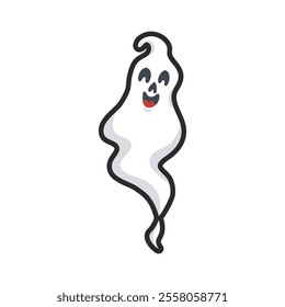 laughing ghost with outline in flat vector design.