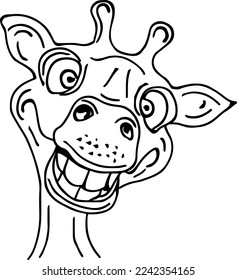 Laughing giraffe face logo silhouette, The Head of A Giraffe Vector line art Black and White Illustration