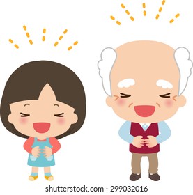 laughing girl and grandfather