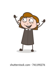 Laughing Girl Raising Hands Vector