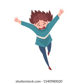 Laughing Girl Running with Arms Outstretched, Happy Positive Teenage Girl Character Vector Illustration