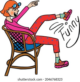 
Laughing girl. Girl with stomachache from laughing. 
Having fun girl.