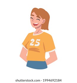 Laughing Girl, Teenager with Happy Face Expression Cartoon Vector Illustration