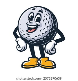 Laughing Golf Ball,        Cartoon Character Mascot Illustration Vector Clip-art Hand-drawn Logo Design