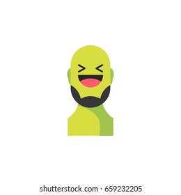 Laughing green smiley with beard. Like social icon. Button for expressing social emoji. Flat vector illustration EPS 10