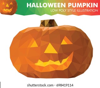 Laughing Halloween pumpkin lantern. Low poly style illustration. 