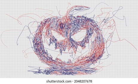 Laughing Halloween pumpkin with scribble effect on white background