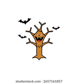 árvore do dia das bruxas rindo com barba e morcegos