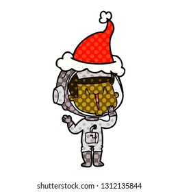 Lachend handgezeichnetes Comicbuch-Stil-Illustration eines Astronauten mit Santa-Hut