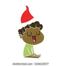 riéndose ilustración a color plano dibujada a mano de un hombre con sombrero de santa
