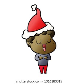 laughing hand drawn gradient cartoon of a man wearing santa hat
