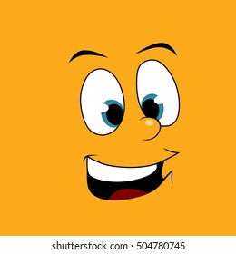 Laughing. Happy face. Design element. Orange background