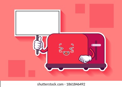 LAUGHING, HAPPY, FUN, CHEERFUL Face Emotion. Holding Whiteboard Gesture. Toaster Cartoon Drawing Mascot Illustration.