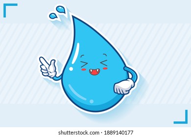 LACHEN, GLÜCKLICH, FUN, SCHÖNE Gesichtserkennung. Forefinger Handgun Gesture. Wassertropfen Cartoon-Zeichnung Maskottabbild Illustration.