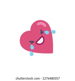 Laughing heart face character emoji flat icon, vector sign, colorful pictogram isolated on white. Face With Tears of Joy emoticon symbol, logo illustration. Flat style design