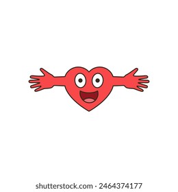 Laughing heart with face. Color vector cartoon illustration.