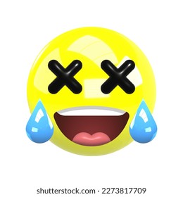 Laughing High quality emoticon on white background.Laughing emoji with tears and closed eyes. Yellow face emoji laughing vector illustration.Popular chat elements. Trending emoticon.